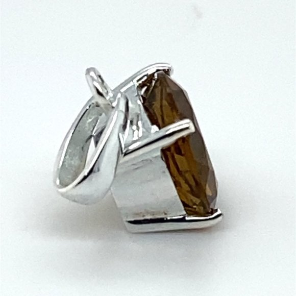 Smoky Quartz 3.08ct Rhodium Finish Solid 925 Sterling Silver Pendant - Picture 3 of 6